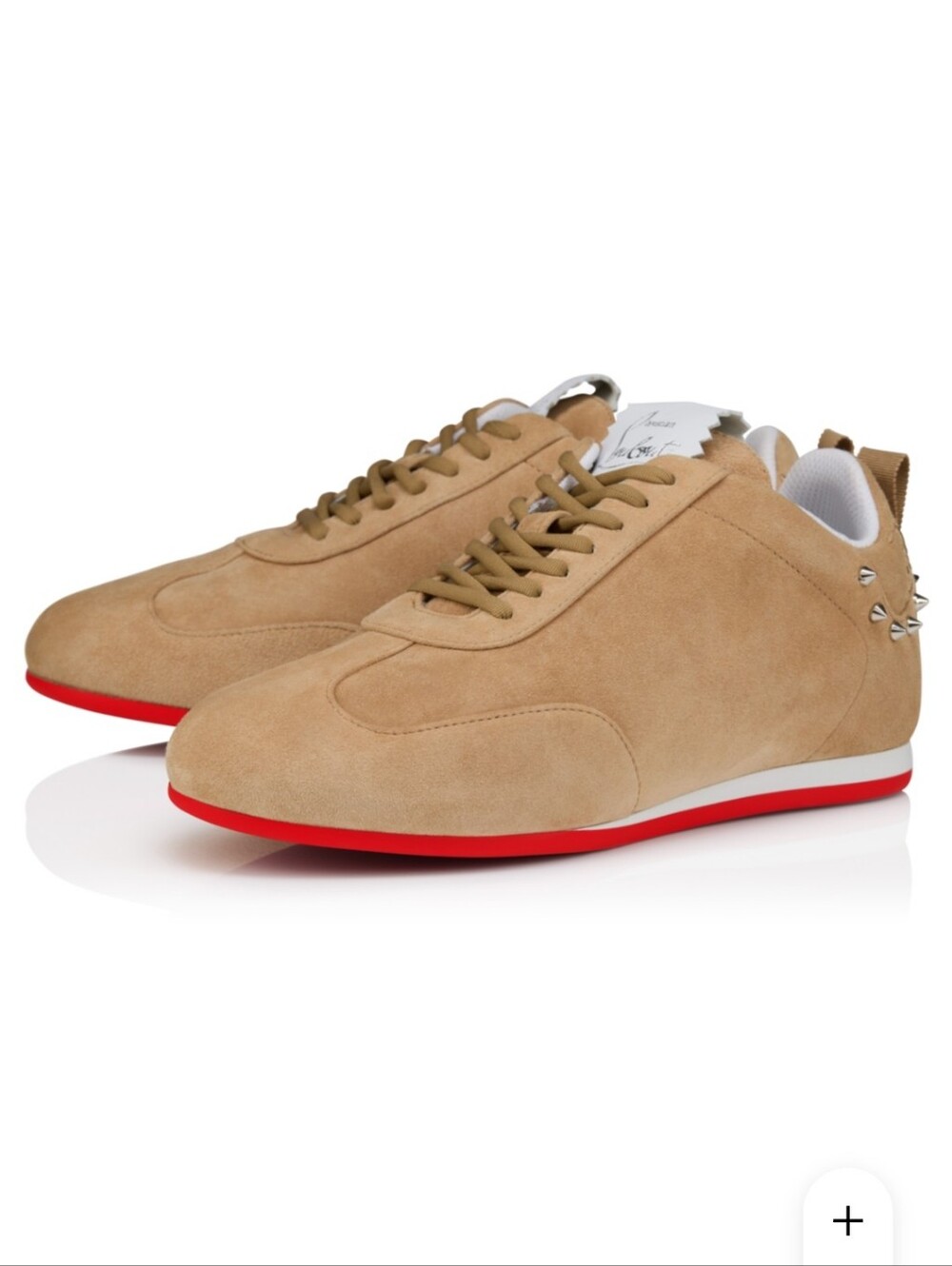 $995 Christian Louboutin Eleonora Spike Suede Sneaker Tan EU 37.5 US 7.5 BNIB